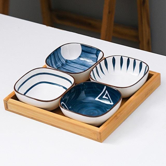 Japanese-Style Square Aperitivo/Snack Bowls with Wooden Tray - Tableware - sanroccoitalia.it