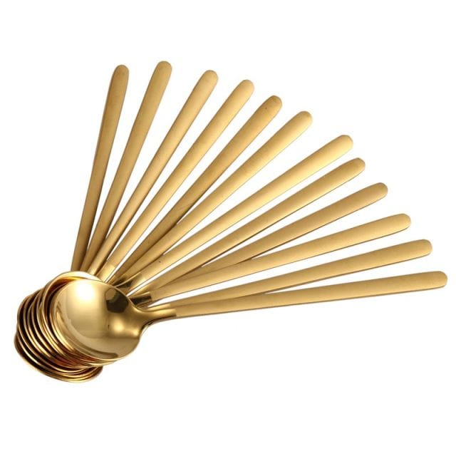 Round, Gold Stainless Steel Coffee Spoons - 12 piece set - Premium Tableware - Just €22.95! Shop now at San Rocco Italia