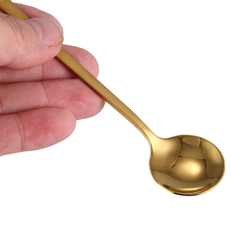 Round, Gold Stainless Steel Coffee Spoons - 12 piece set - www.sanroccoitalia.it - Tableware