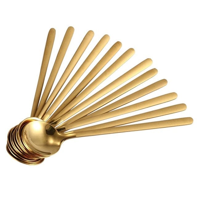 Round, Gold Stainless Steel Coffee Spoons - 12 piece set - www.sanroccoitalia.it - Tableware