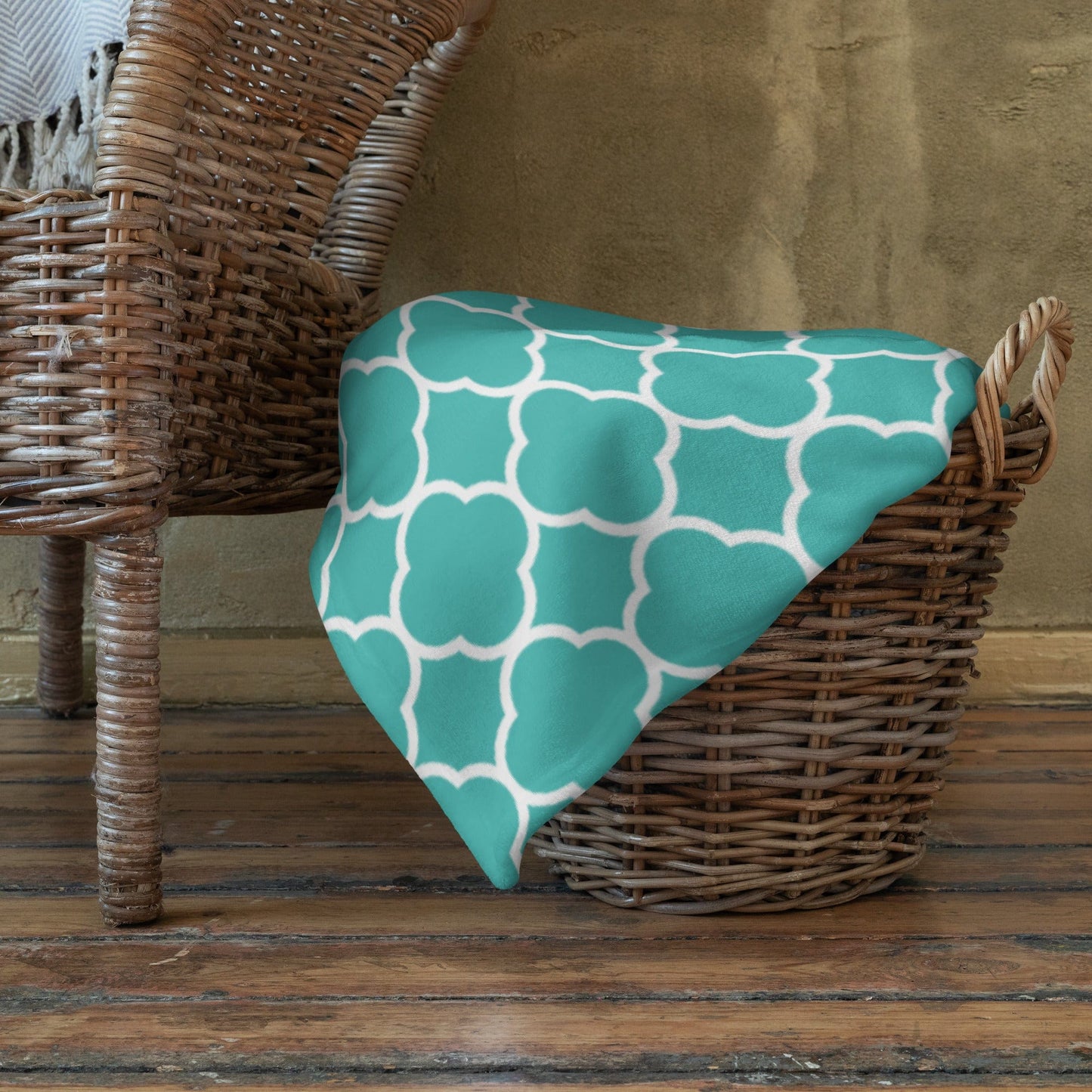 Turquoise Quatrefoil Throw Blanket - - San Rocco Italia