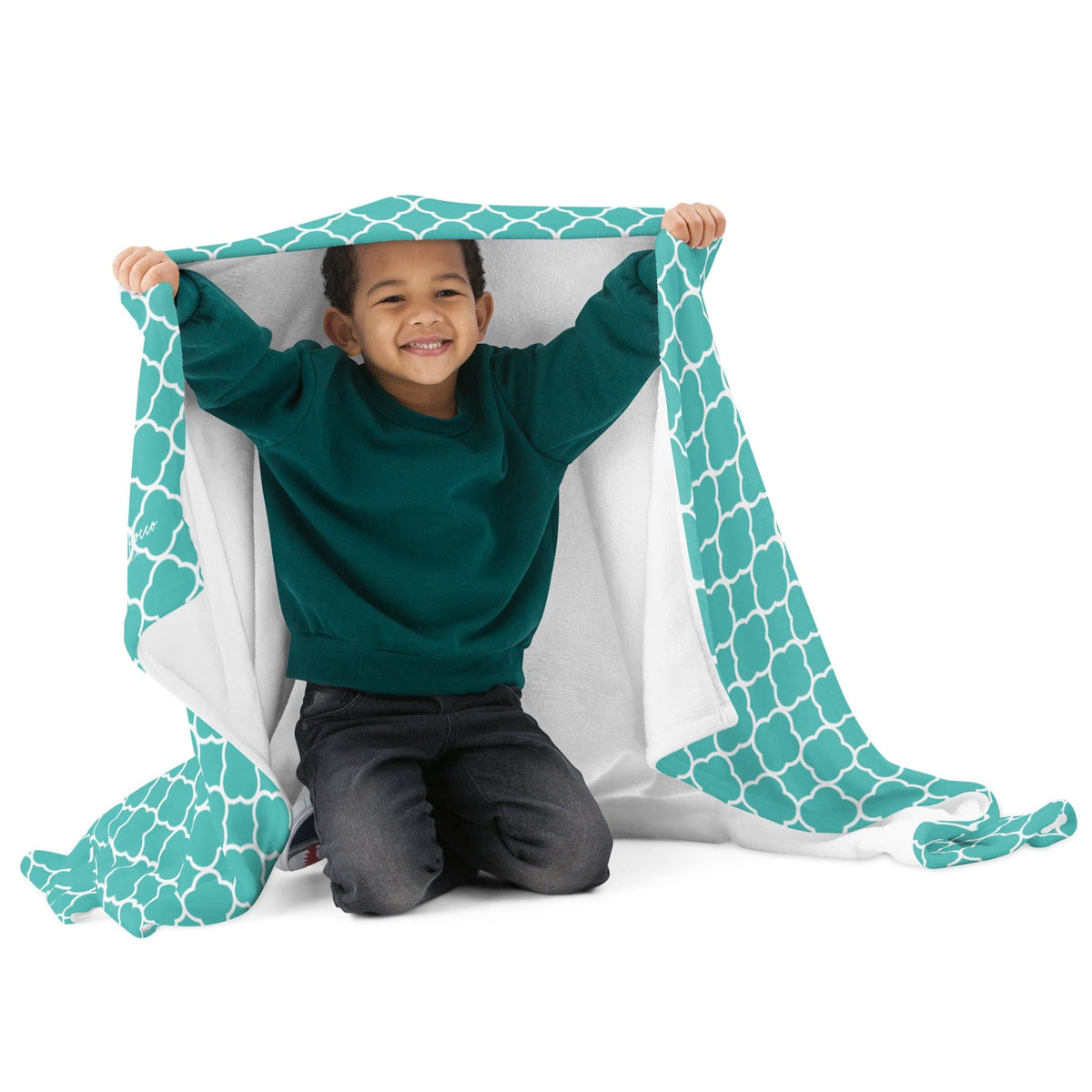 Turquoise Quatrefoil Throw Blanket San Rocco Italia
