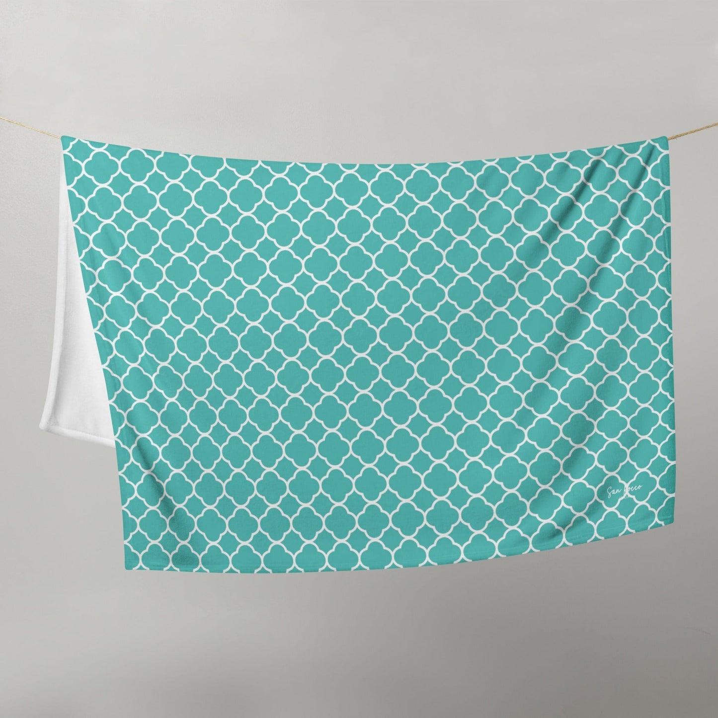 Turquoise Quatrefoil Throw Blanket - - San Rocco Italia