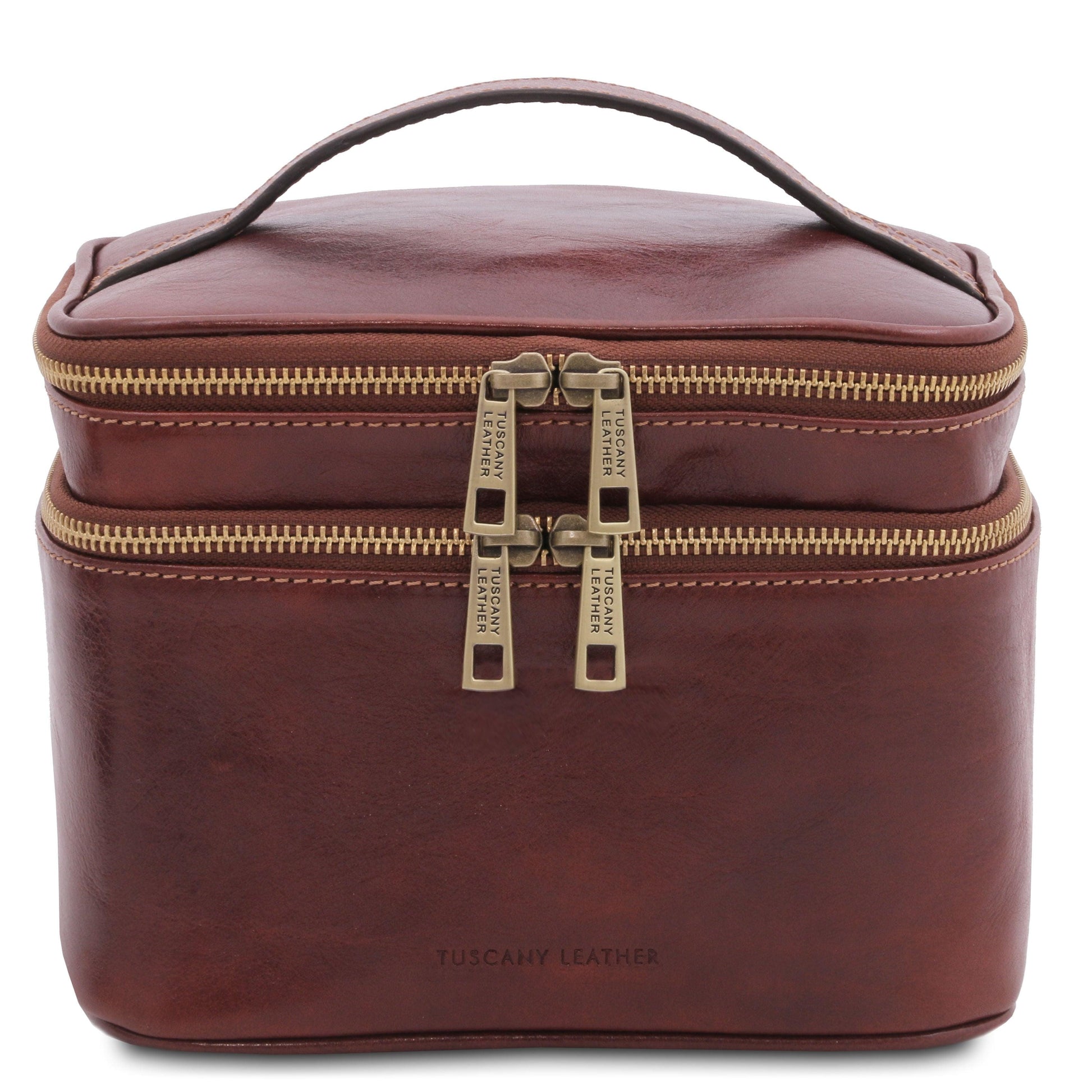 Travel leather accessories Brown Eliot - Leather toiletry bag train case | TL142045 San Rocco Italia