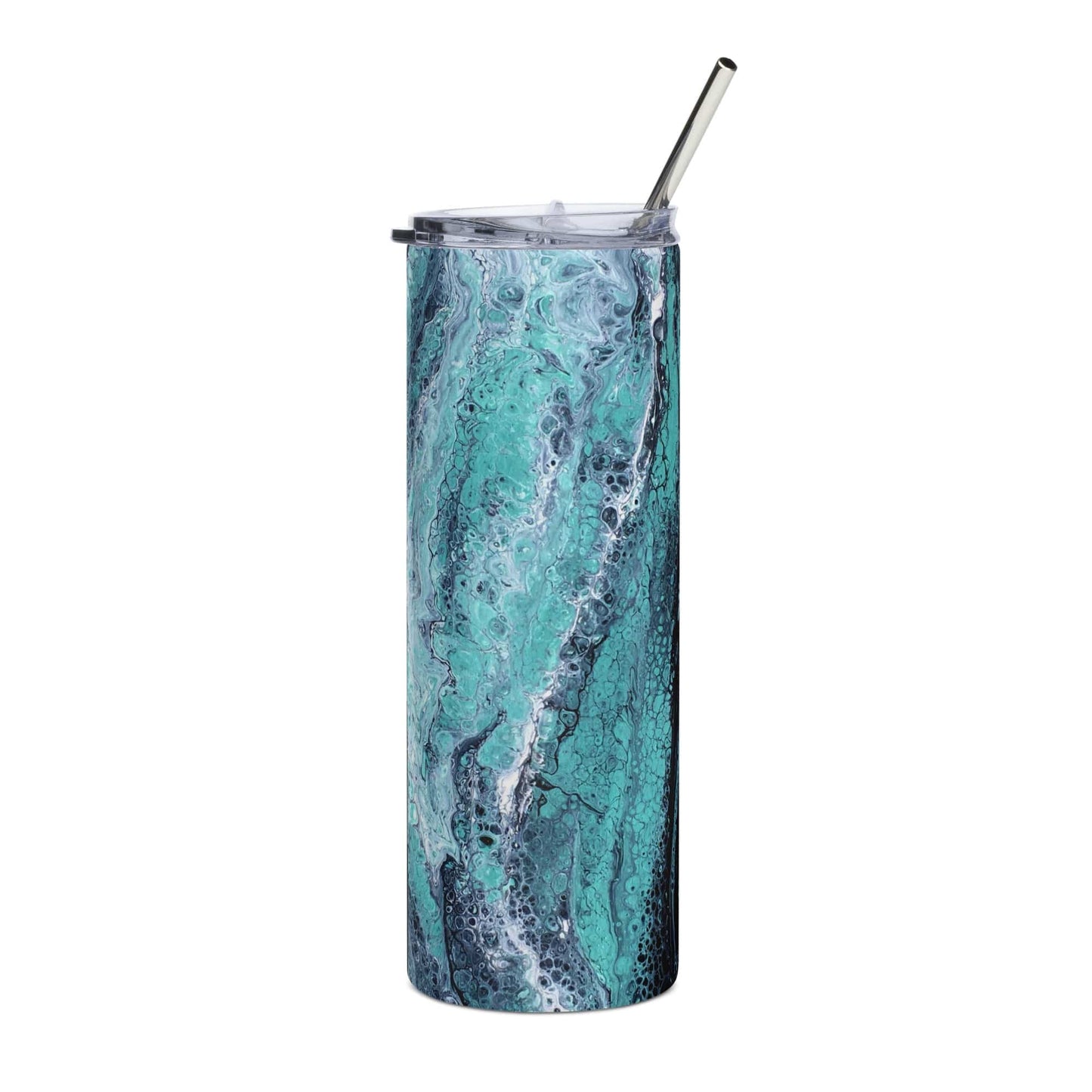 Tumblers Turquoise, Blue, and Green Stainless Steel 20 oz Skinny Tumbler (600 ml) | Ebru Water Marbled Design San Rocco Italia