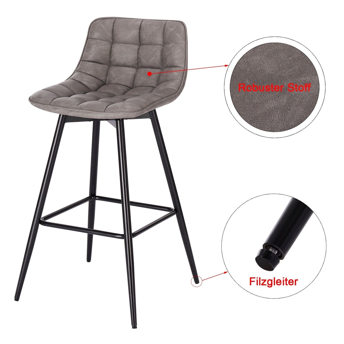 Vegan Leather and Velvet Bar Stools | Set of 2 - Metal Legs - - San Rocco Italia