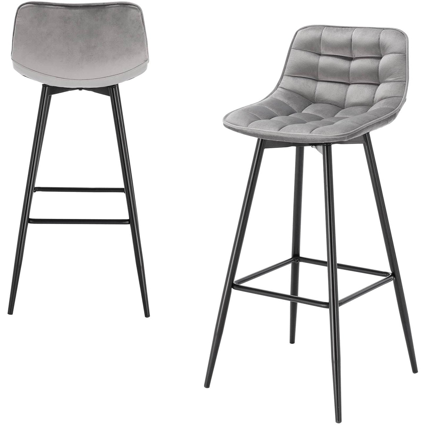 Vegan Leather and Velvet Bar Stools | Set of 2 - Metal Legs - - San Rocco Italia