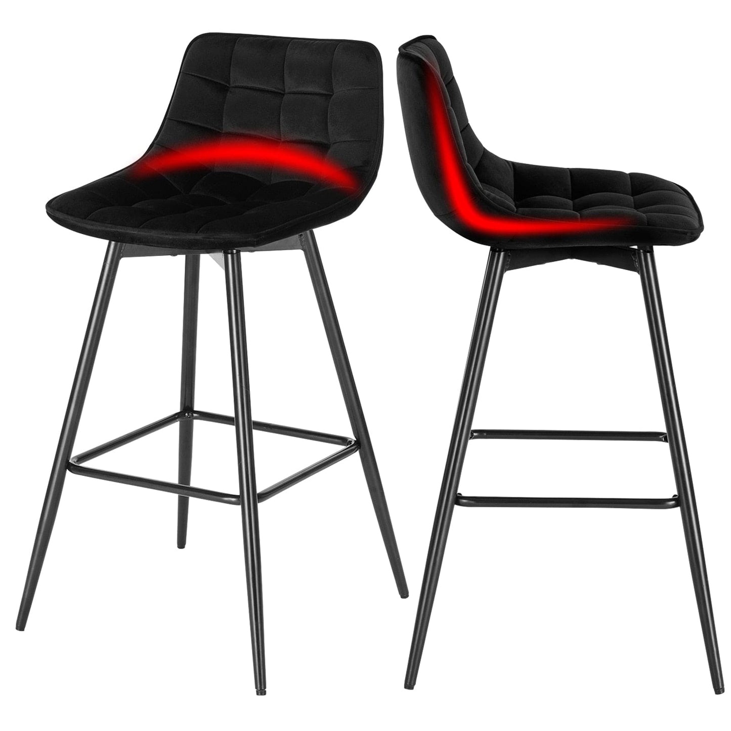 Vegan Leather and Velvet Bar Stools | Set of 2 - Metal Legs - - San Rocco Italia