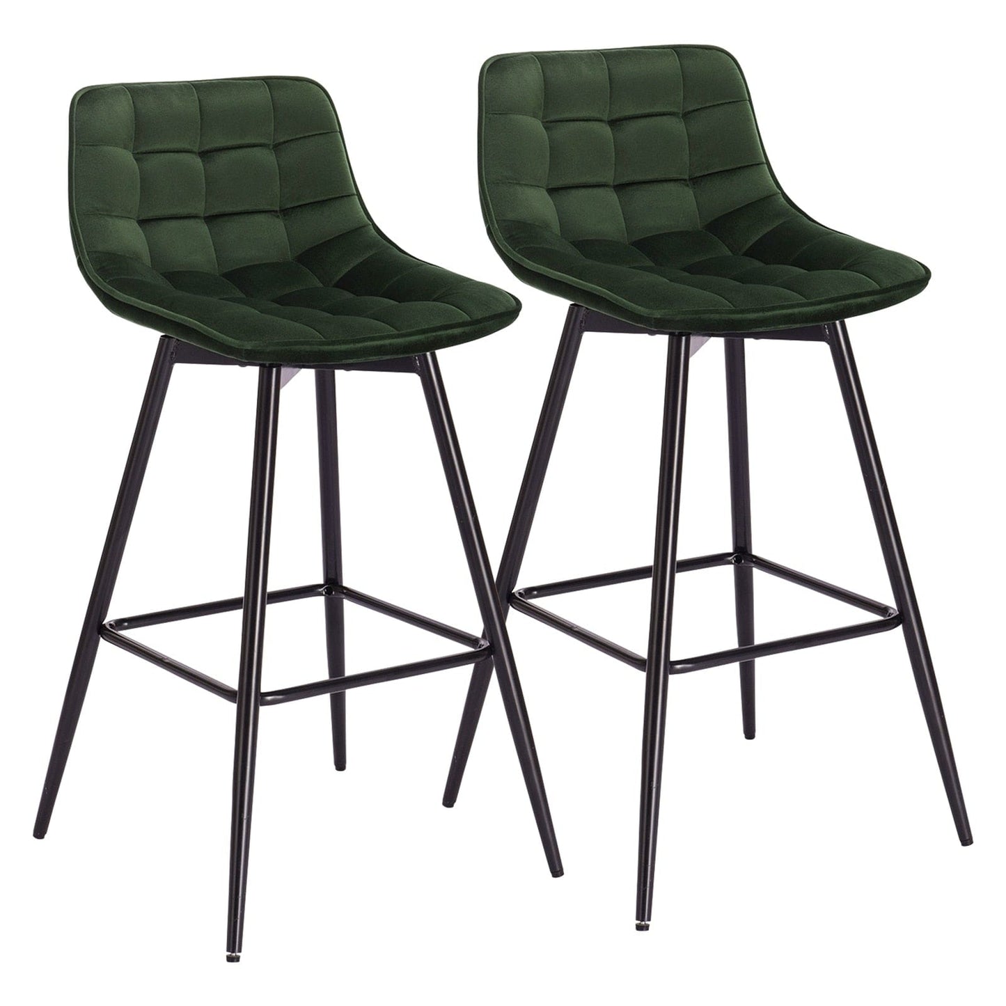 Vegan Leather and Velvet Bar Stools | Set of 2 - Metal Legs - - San Rocco Italia