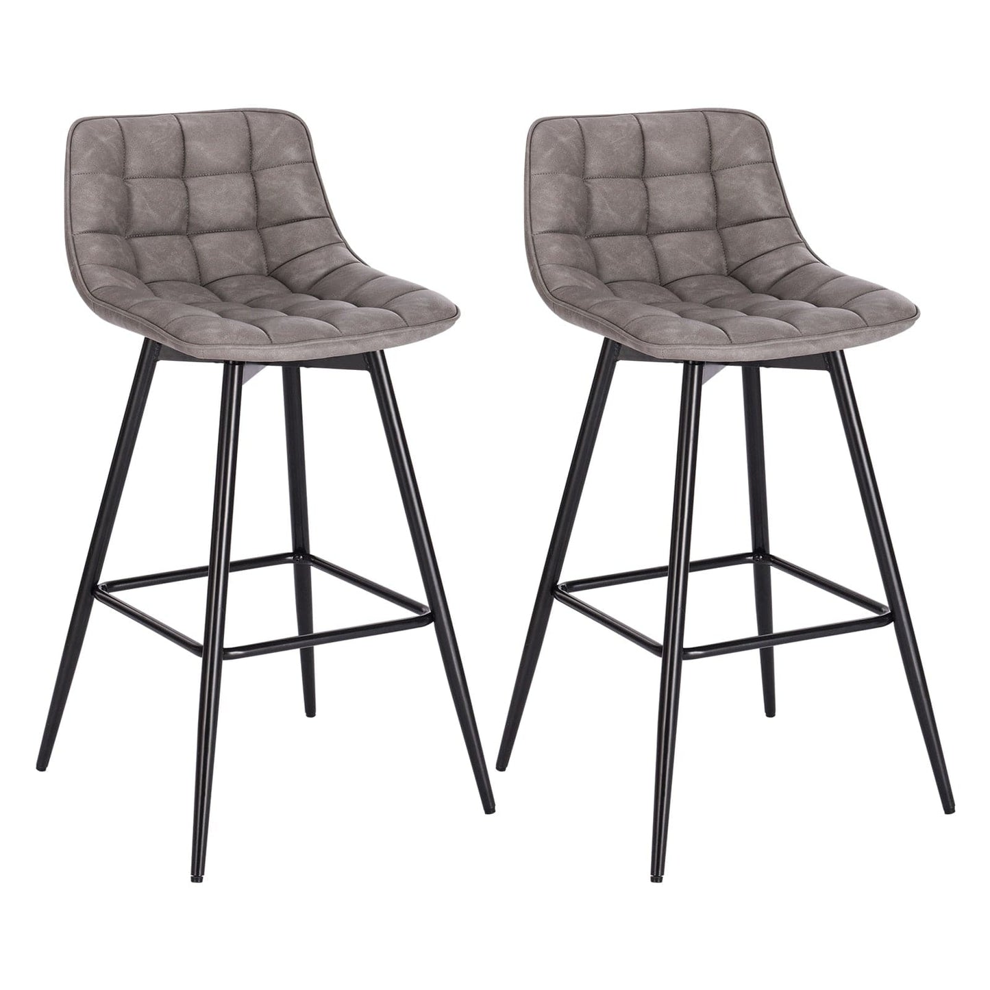 Vegan Leather and Velvet Bar Stools | Set of 2 - Metal Legs - - San Rocco Italia