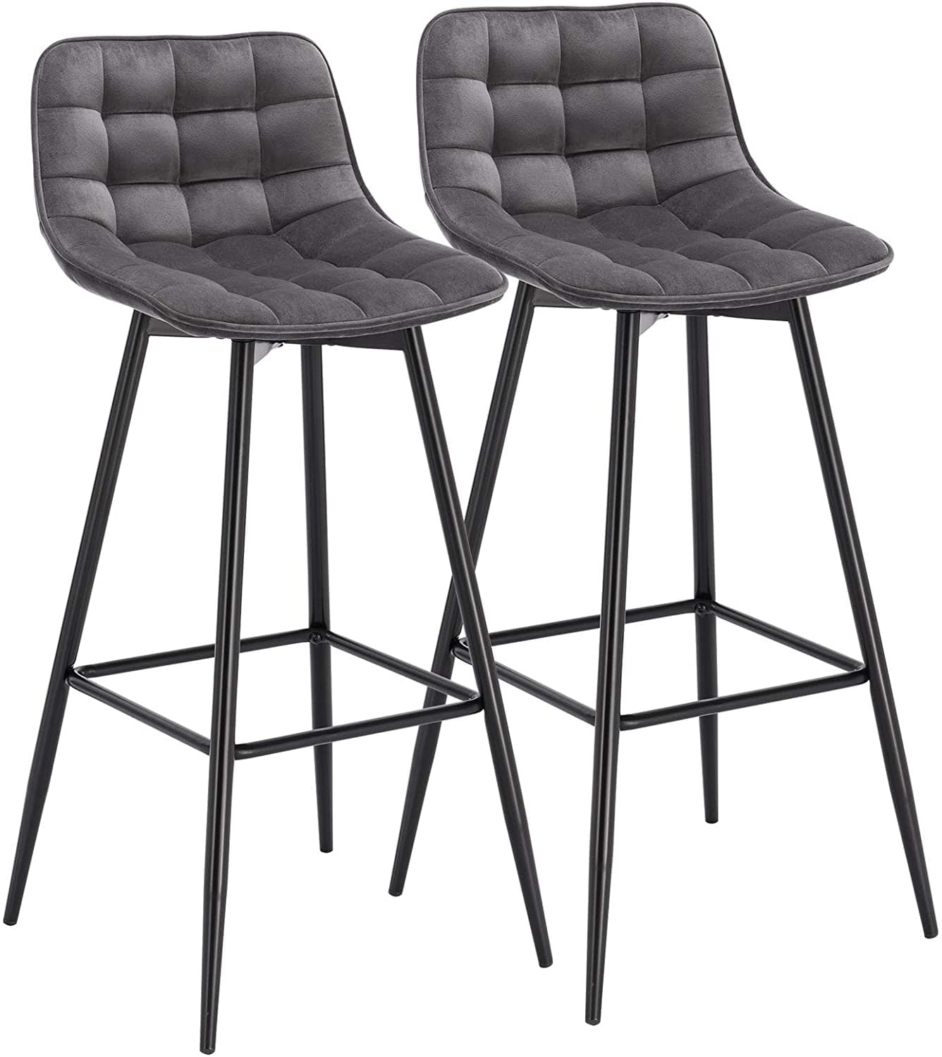 Vegan Leather and Velvet Bar Stools | Set of 2 - Metal Legs - - San Rocco Italia