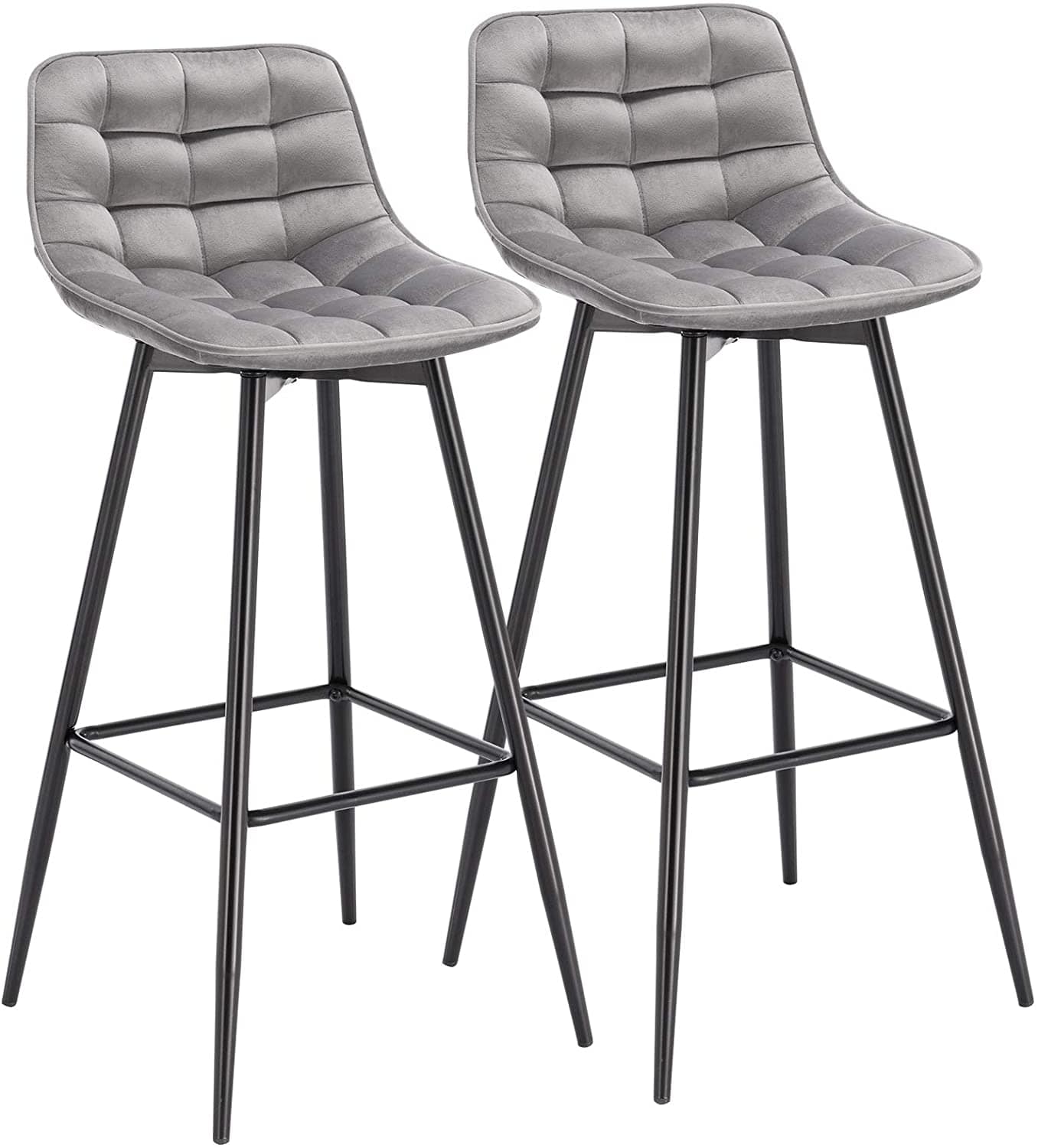 Vegan Leather and Velvet Bar Stools | Set of 2 - Metal Legs - - San Rocco Italia