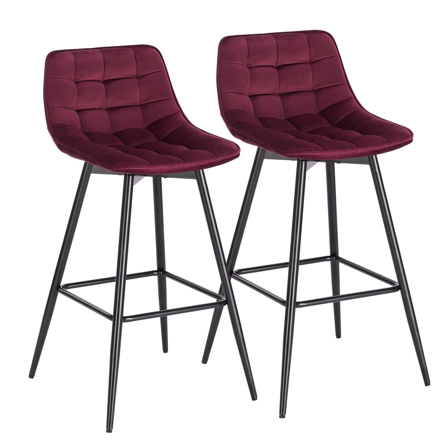 Vegan Leather and Velvet Bar Stools | Set of 2 - Metal Legs - - San Rocco Italia