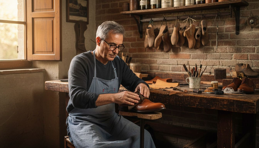 Italian artisan polishing soft leather shoes