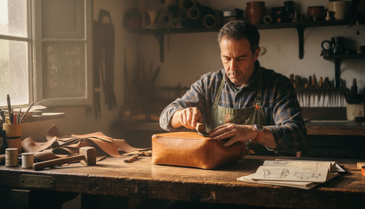 Artisan handcrafting leather Boldrini bag