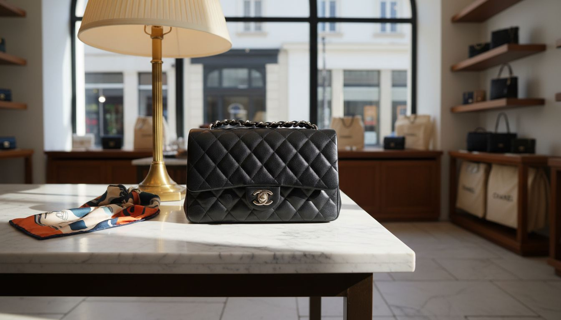 Classic luxury handbag displayed in boutique