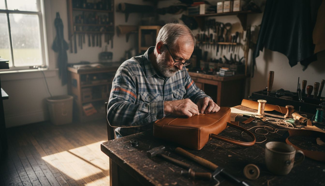 Artisan hand-stitching luxury leather handbag