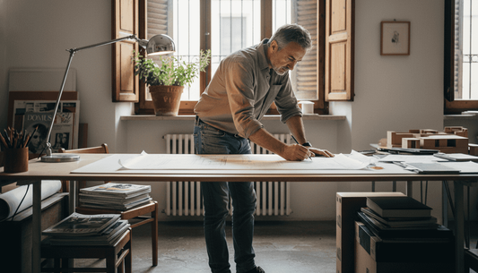 Italian designer sketching in Milan apartment studio