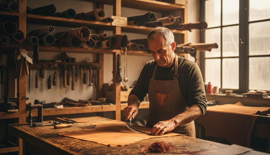Italian craftsman making authentic leather handbag