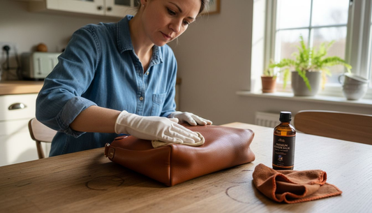 Expert cleaning luxury leather handbag at home