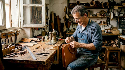 Italian craftsman stitching luxury handbag