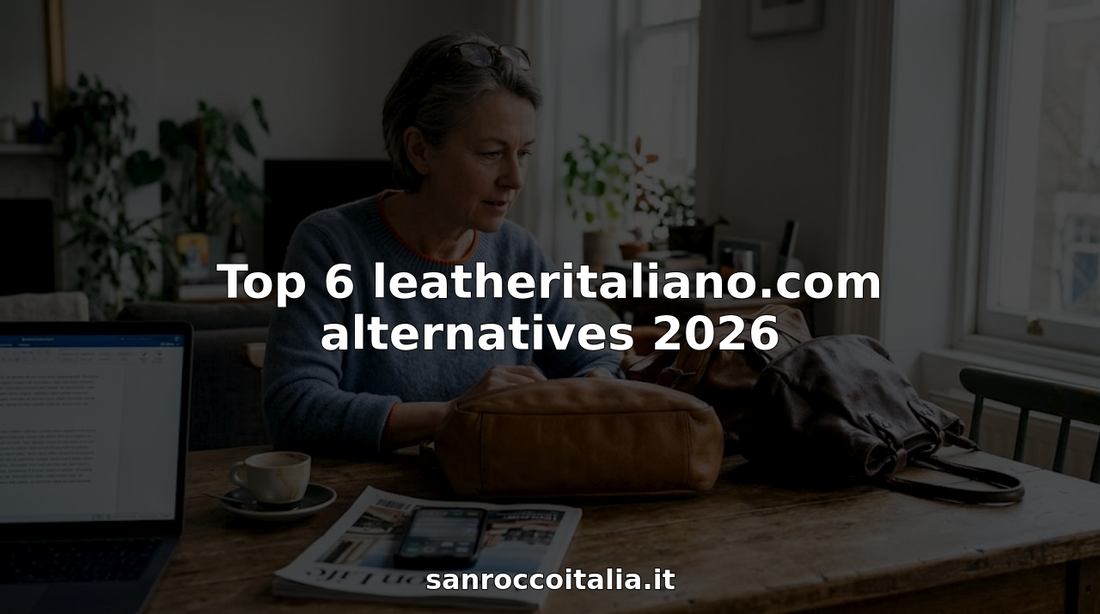 Woman comparing Italian leather handbags at table