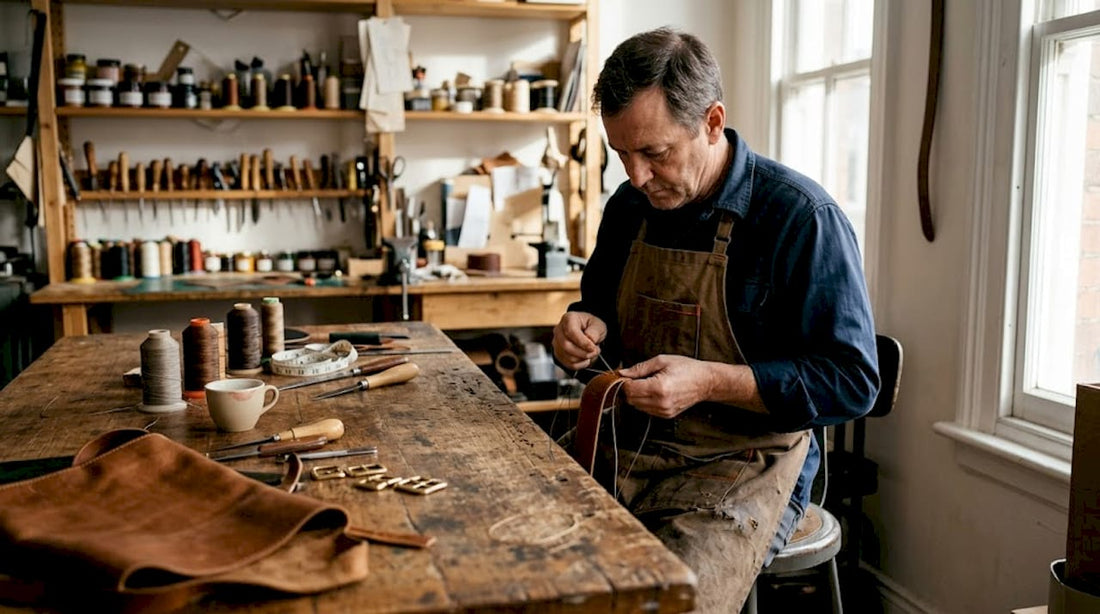 Artisan hand-stitching luxury leather handbag