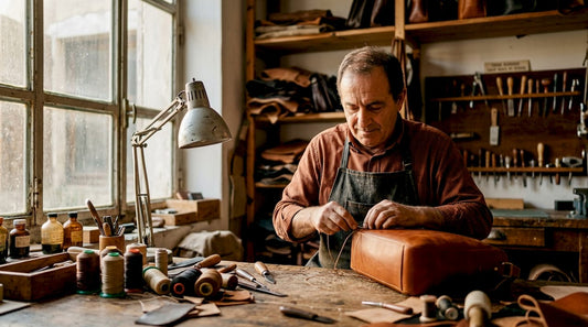 Italian artisan hand-stitching leather bag