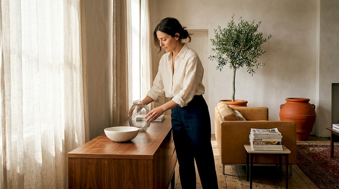 Arranging Murano glass in Italian living room