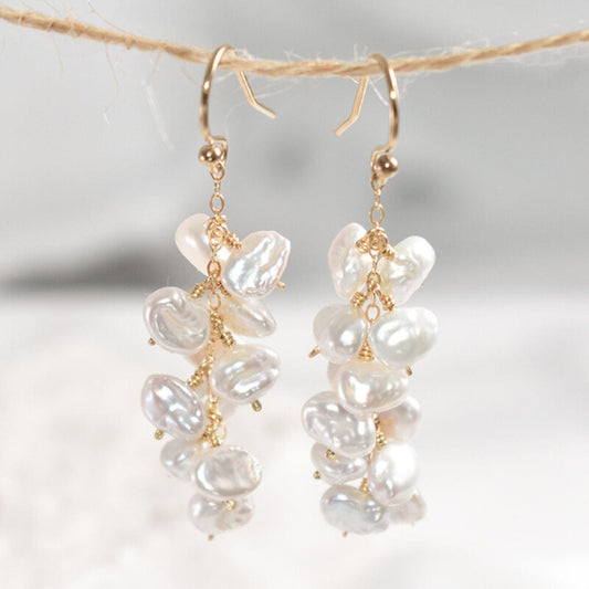 Nature Baroque Pearl Cluster Earrings |14K Gold Filled - Tarnish Resist - Earrings - San Rocco Italia
