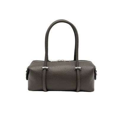 Dark brown handbag with a handle on a white background