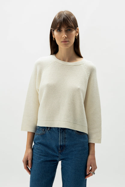 Cashmere Mix Cropped 3/4 Sleeve Pullover