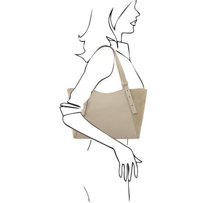 Libra - Long handle suede & leather tote bag | TL142508