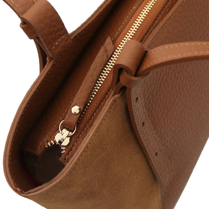 Libra - Long handle suede & leather tote bag | TL142508