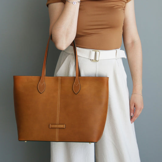 Essenza - Long handle leather tote bag | TL142612