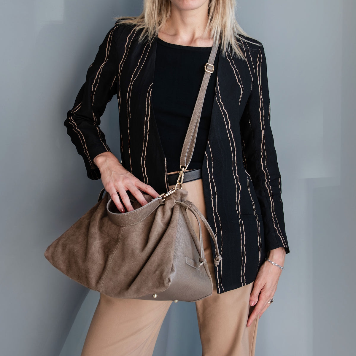 Allure - Soft Suede Leather Bucket Shopper Bag - TL142614