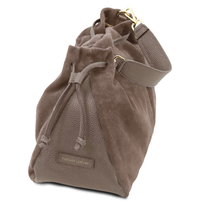 Allure - Soft Suede Leather Bucket Shopper Bag - TL142614