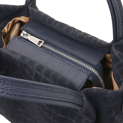 Nora Cocoon - Suede leather handbag with croc print