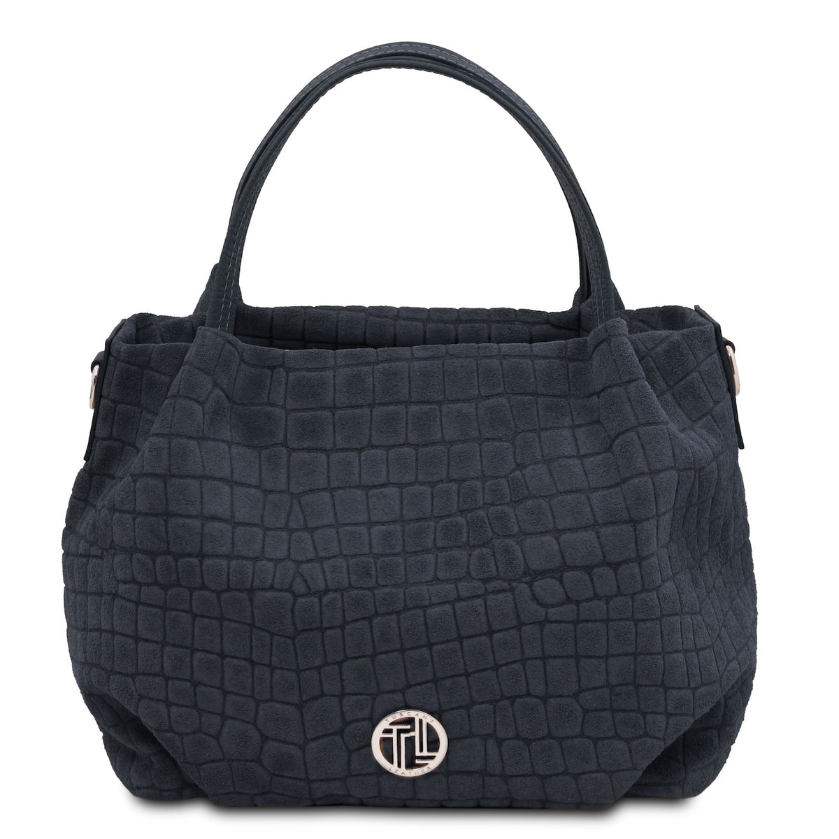 Nora Cocoon - Suede leather handbag with croc print