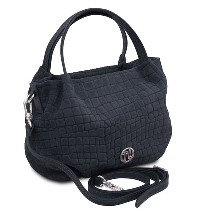 Nora Cocoon - Suede leather handbag with croc print
