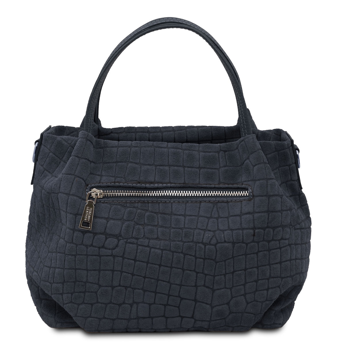 Nora Cocoon - Suede leather handbag with croc print