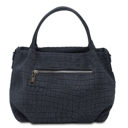Nora Cocoon - Suede leather handbag with croc print