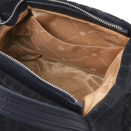 Nora Cocoon - Suede leather handbag with croc print