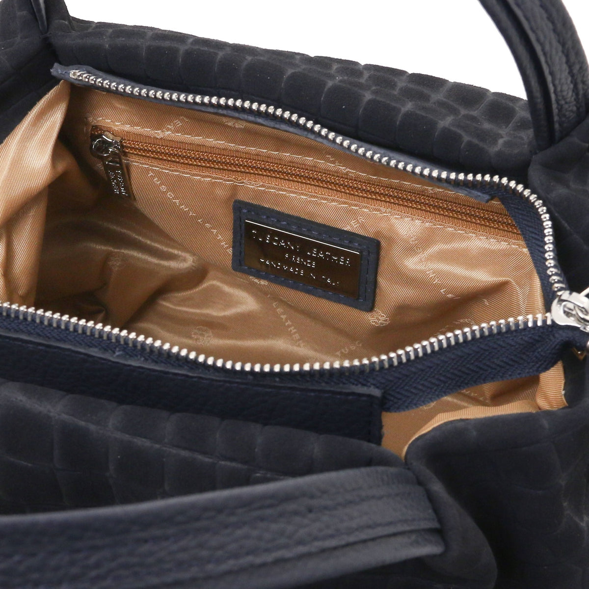 Nora Cocoon - Suede leather handbag with croc print