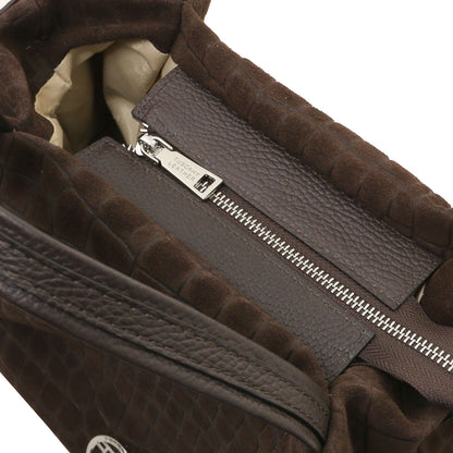Nora Cocoon - Suede leather handbag with croc print