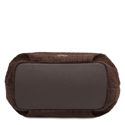 Nora Cocoon - Suede leather handbag with croc print
