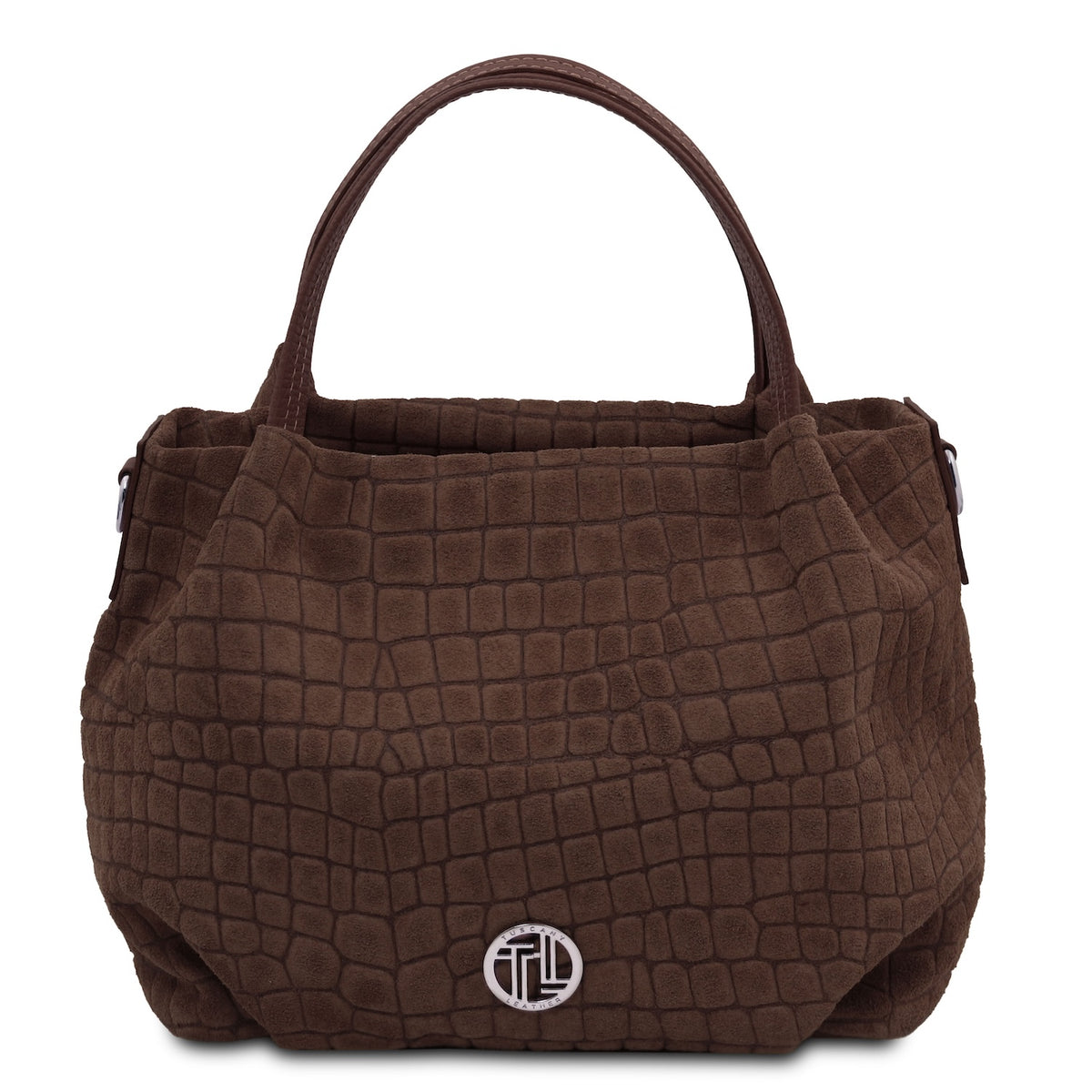 Nora Cocoon - Suede leather handbag with croc print
