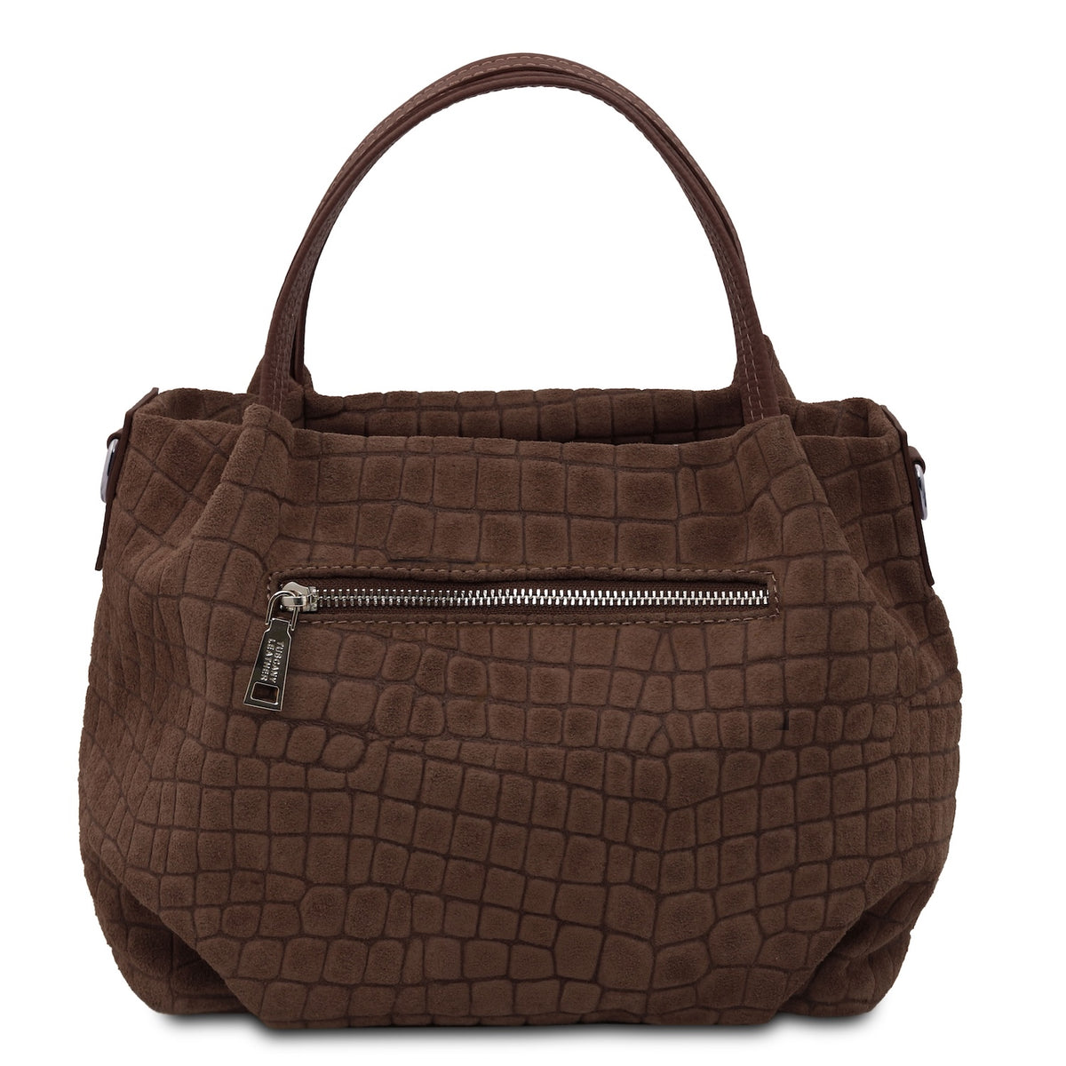 Nora Cocoon - Suede leather handbag with croc print