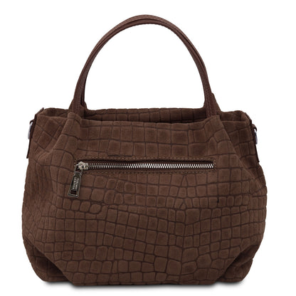 Nora Cocoon - Suede leather handbag with croc print