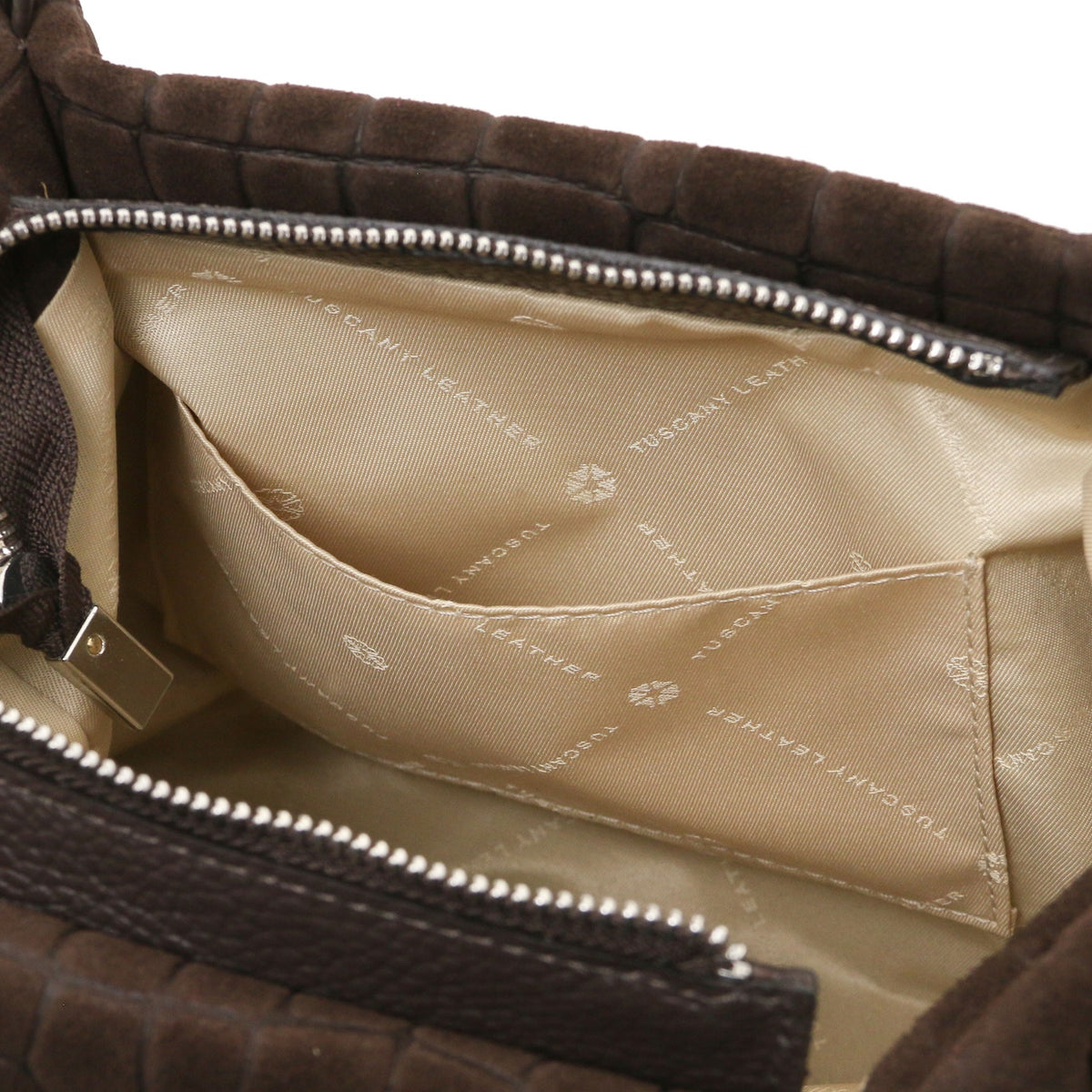 Nora Cocoon - Suede leather handbag with croc print